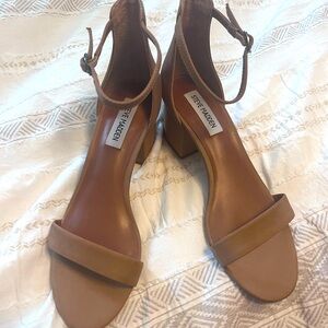 Steve Madden tan suede strap heels. Size 8.